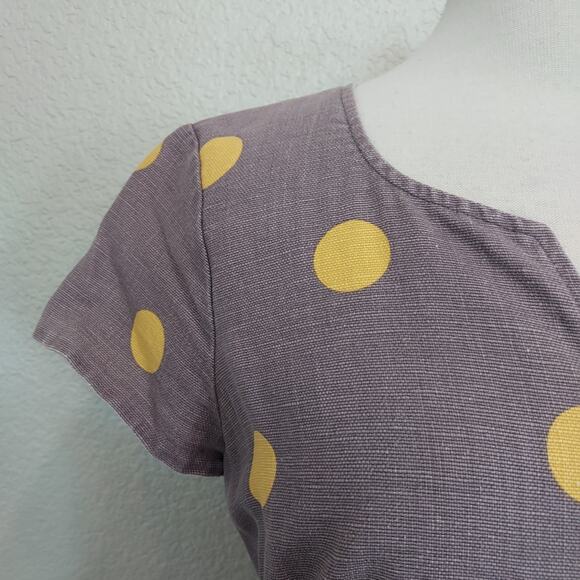 Boden Lavender Linen Blend Dress w/Yellow Polka Dots size 10L - Picture 5 of 14
